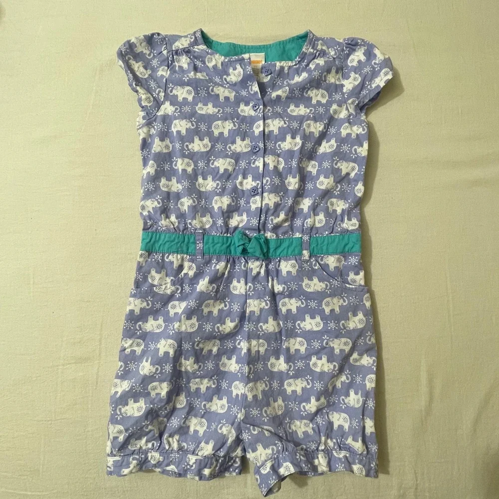 Gymboree Girls 5T Purple Elephant Print Romper Jumpsuit Adorable‎ Cute Cotton